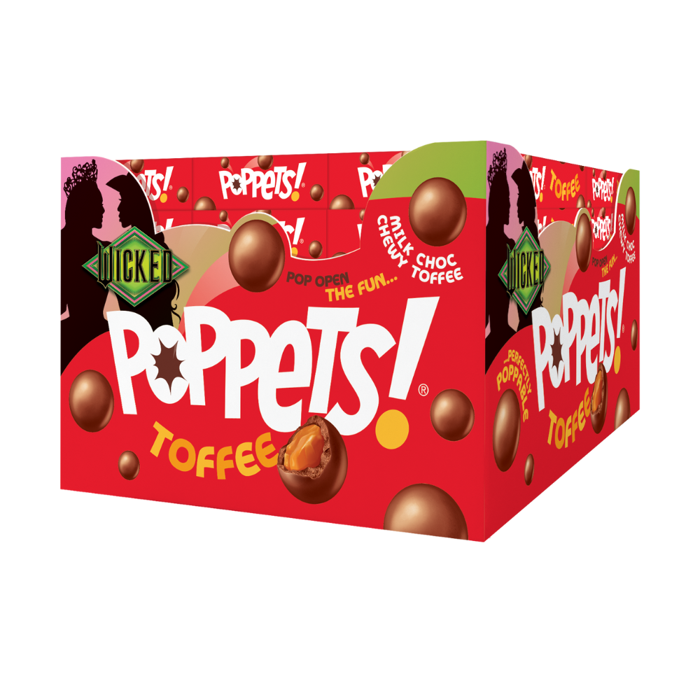 Poppets Milk Chocolate Coated Chewy Toffee Box 39g (Case of 36)