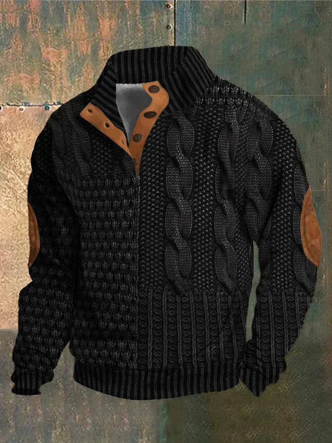 Avarati Men’s Cable Knit Sweater with Elbow Patches