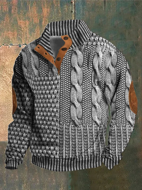 Avarati Men’s Cable Knit Sweater with Elbow Patches