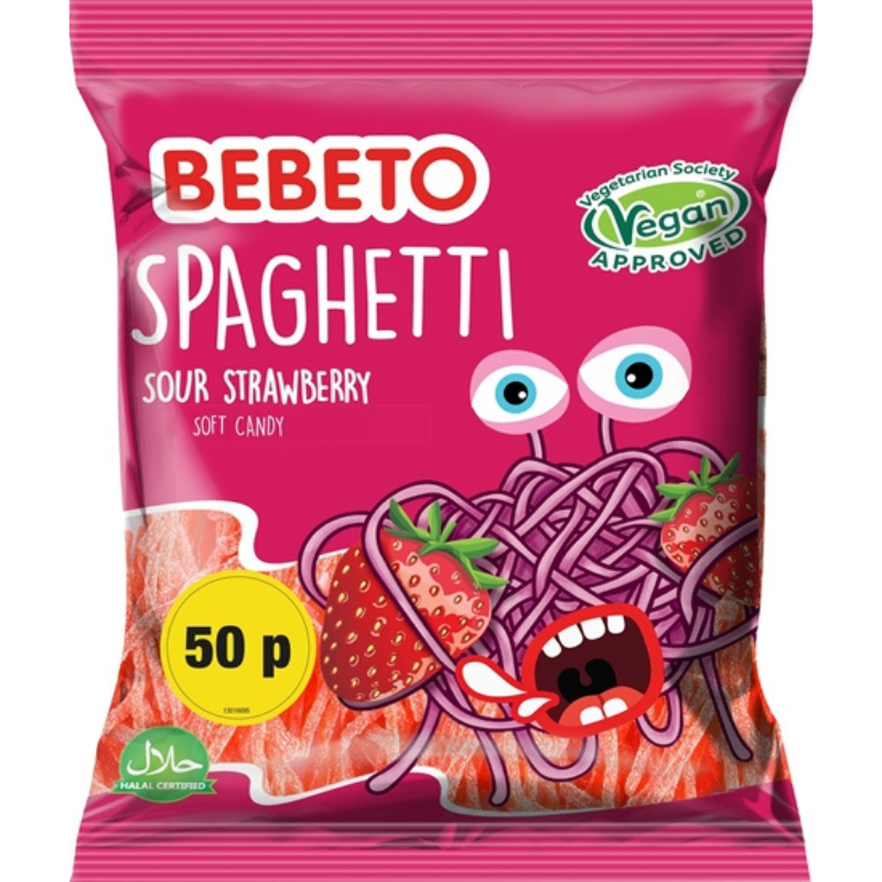 Bebeto Fizzy Strawberry Spaghetti Bag 70g PMP 50p (Case of 20)