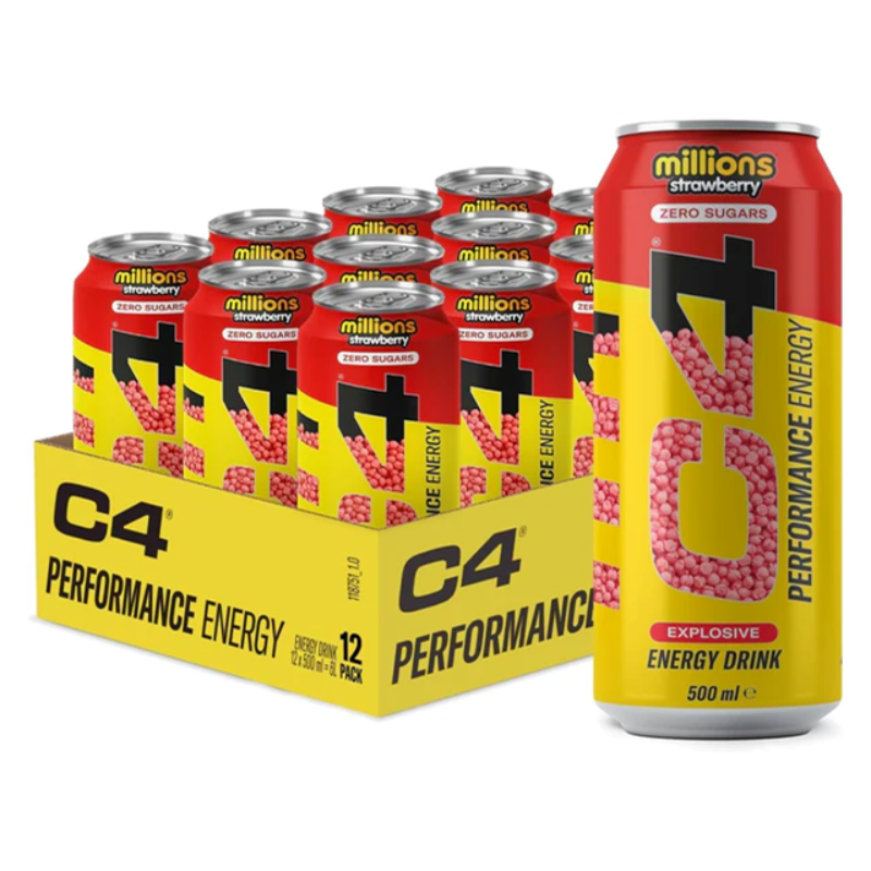 C4 Energy Millions Strawberry Zero Sugar Can 500ml PMP £1.65 (Case of 12)
