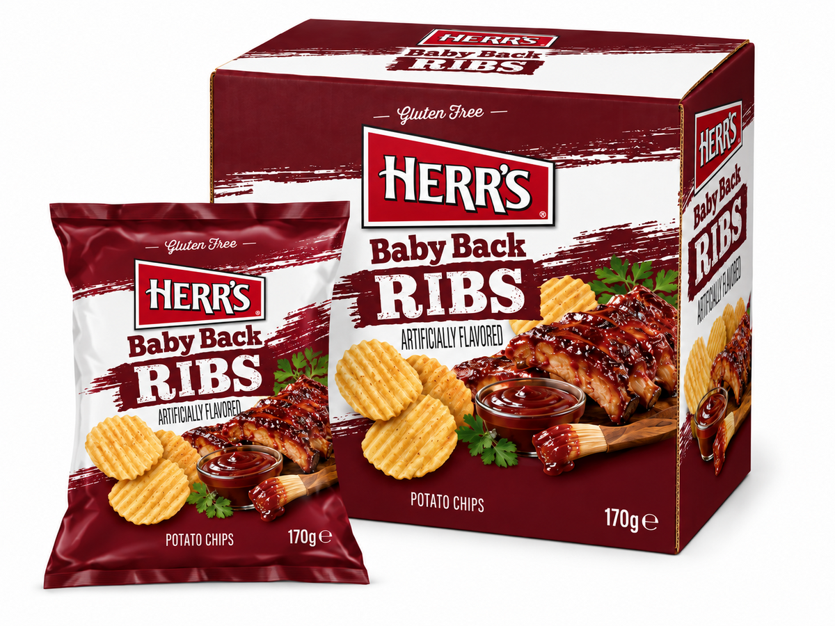 Herr's Baby Back Ribs Potato Chips — Case of 12 × 170g