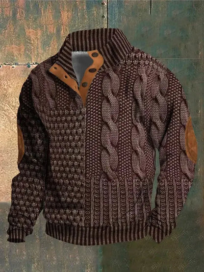 Avarati Men’s Cable Knit Sweater – Classic Knit Pullover with Elbow Patches - AVARATI