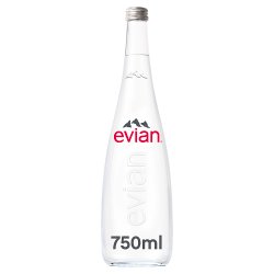 Evian Still Natural Mineral Water Glass Bottle 750ml