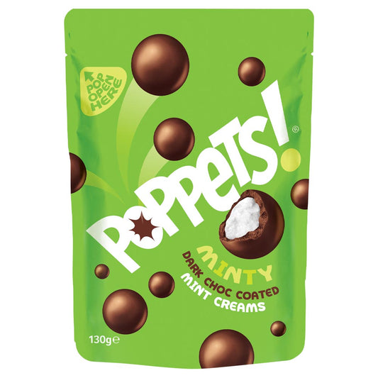 Poppets Mint Dark Chocolate Coated Mint Creams Pouch 120g (Case of 9)