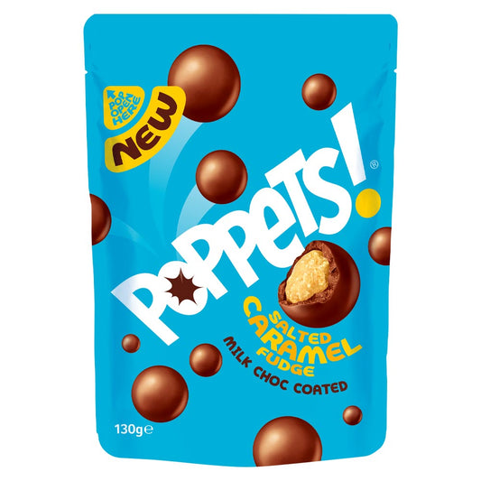 Poppets Milk Chocolate Coated Salted Caramel Fudge Pouch 120g (Case of 9)