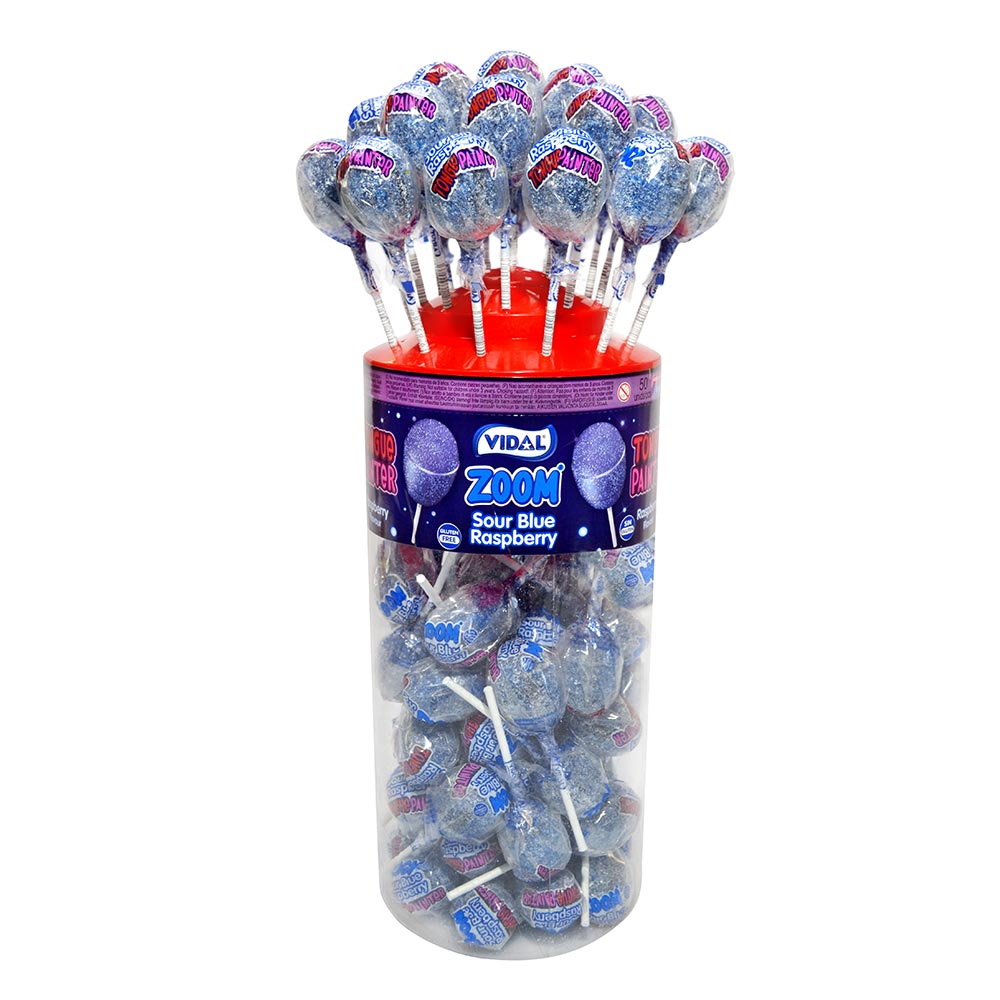 Vidal Mega Zoom Blue Raspberry Lollipops Tub (50pcs)