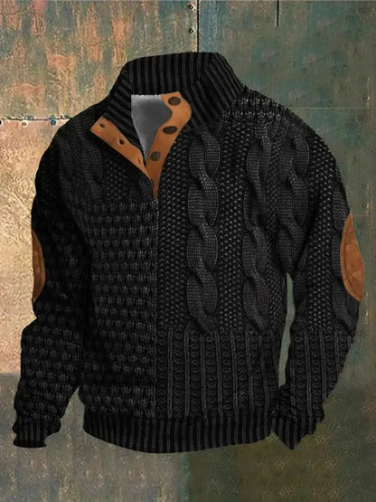 Avarati Men’s Cable Knit Sweater – Classic Knit Pullover with Elbow Patches - AVARATI
