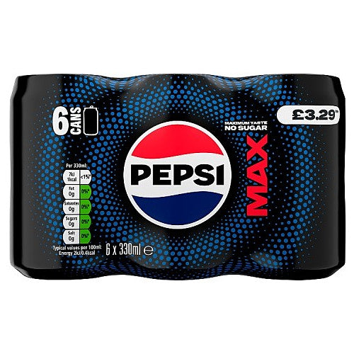 Pepsi Max Carbonated Low Calorie Cola Drink 6 x 330ml PMP £3.29