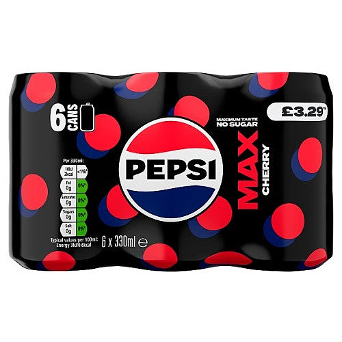 Pepsi Max Cherry Carbonated Low Calorie Cola 6 x 330ml PMP £3.29