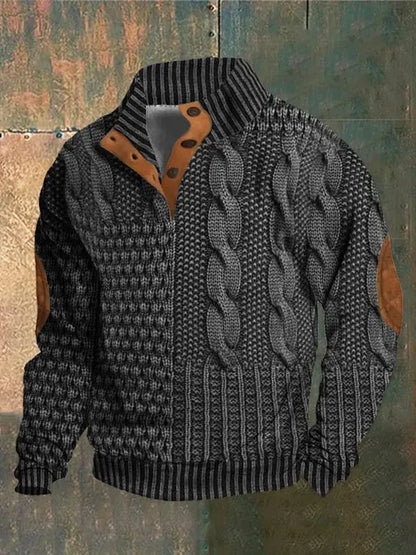 Avarati Men’s Cable Knit Sweater – Classic Knit Pullover with Elbow Patches - AVARATI