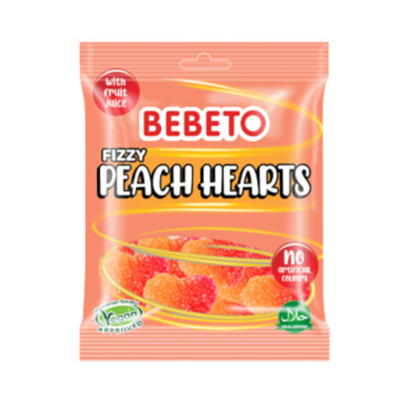 Bebeto Fizzy Peach Hearts Bag 150g (Case of 10)