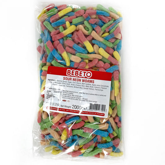 Bebeto Fizzy Sour Neon Worms Bag 2kg