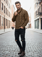 Avarati Men’s Cable Knit Sweater with Elbow Patches