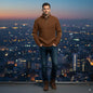 Avarati Men’s Rustic Patches Sweater – Ribbed Knit Pullover with Elbow Patches & Button Collar - AVARATI