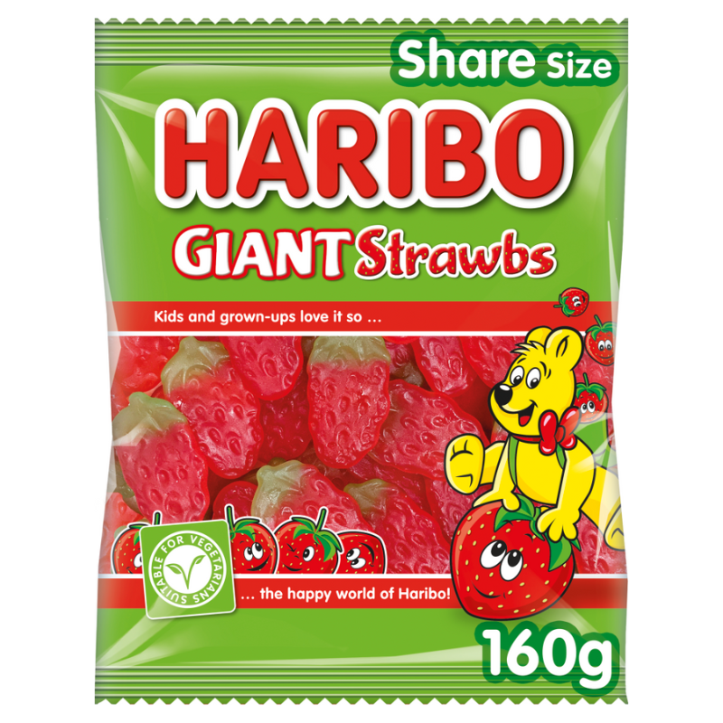 Haribo Giant Strawbs Bag (160g) Case of 12