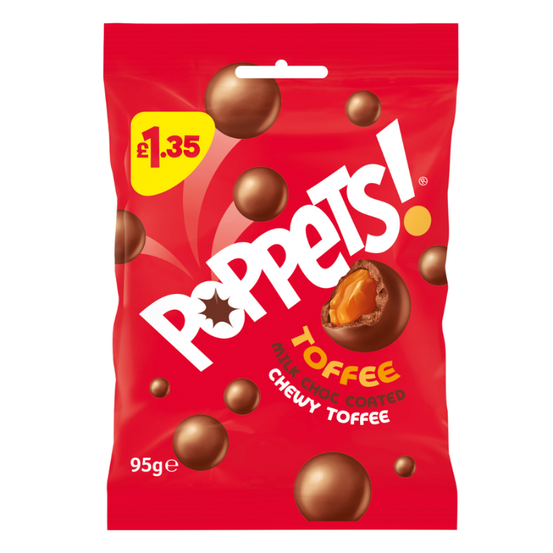 Poppets Milk Chocolate Toffee Bag 95g PMP £1.35 (Case of 10)