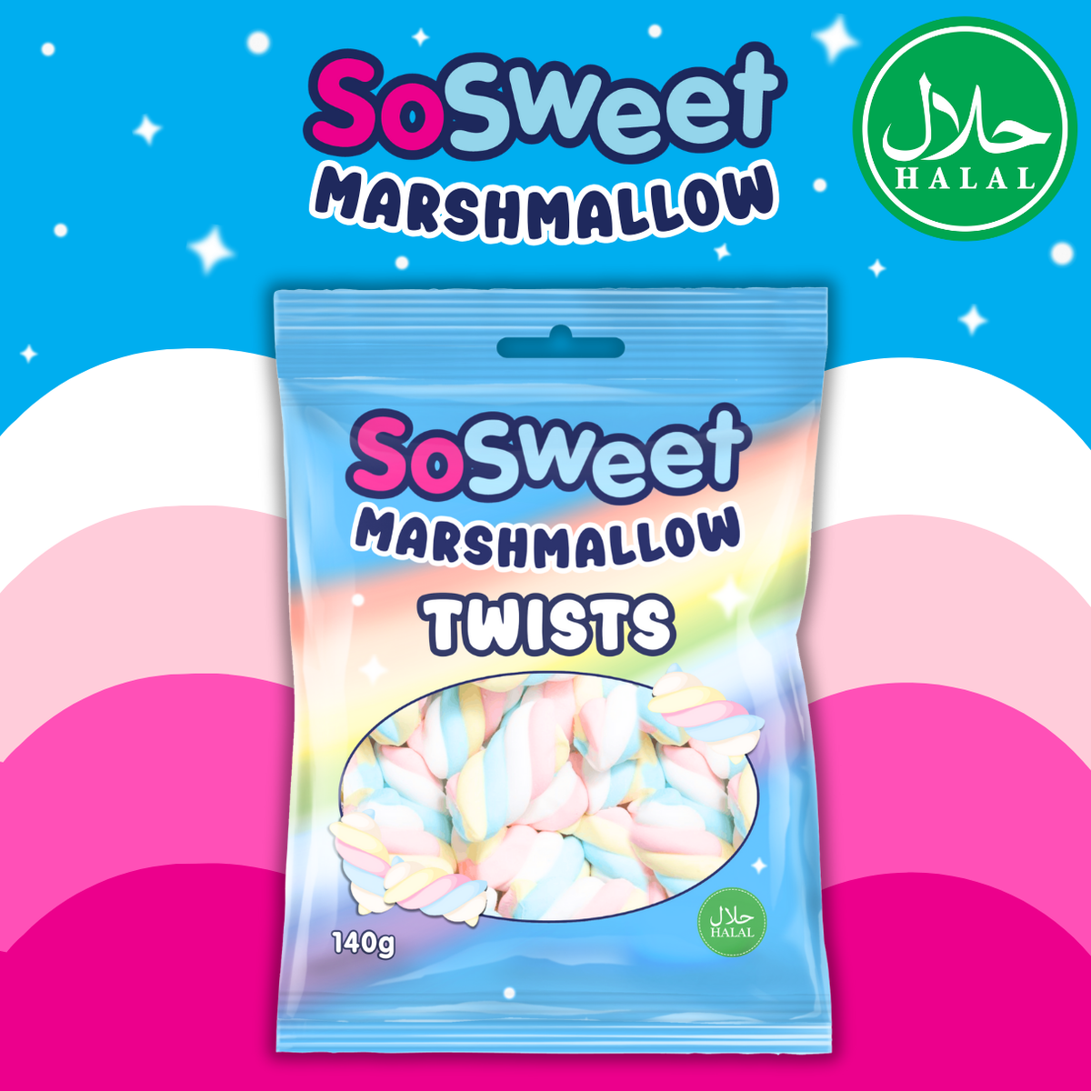SoSweet Marshmallow Twists Bag 140g (Case of 12)