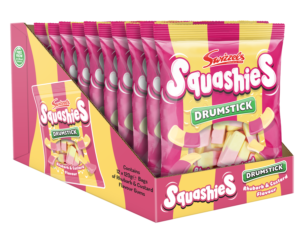 Swizzels Squashies Drumstick Rhubarb & Custard Bag 120g (Case of 12)