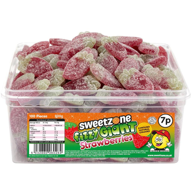 Sweetzone Fizzy Giant Strawberries Tub 800g