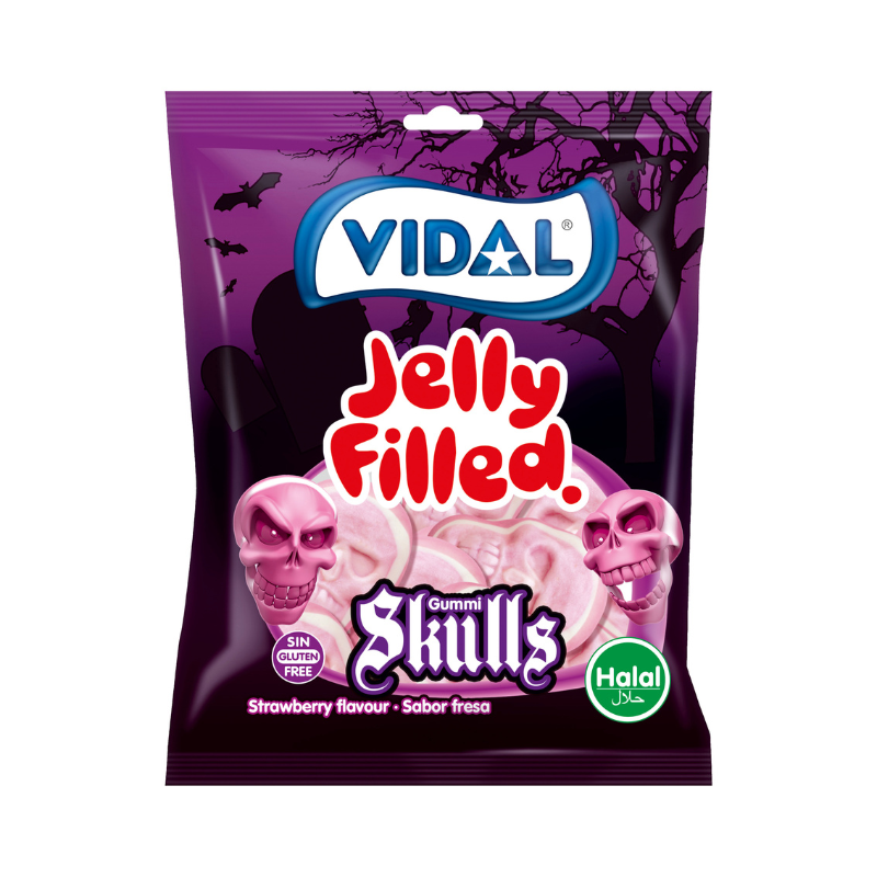 Vidal Mini Bag Jelly Filled Skulls (90g) Case of 14