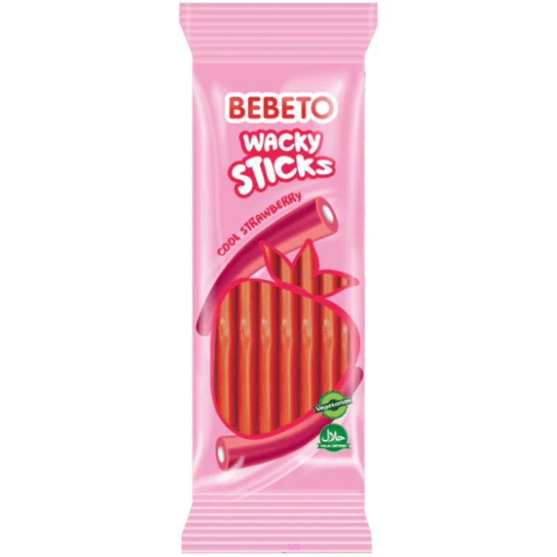 Bebeto Wacky Sticks Strawberry Bag 160g (Case of 24)