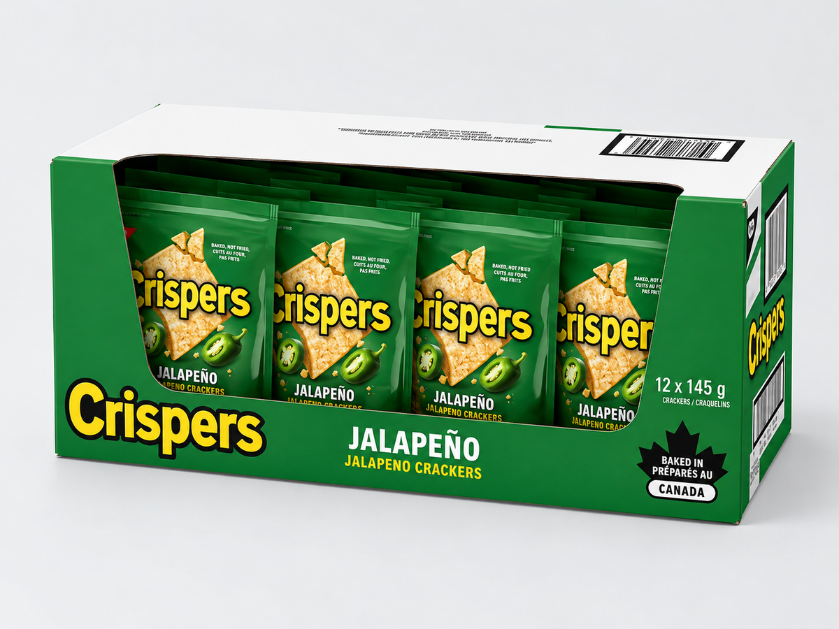 Crispers Jalapeno Crackers (Canada) — Case of 80 × 145g