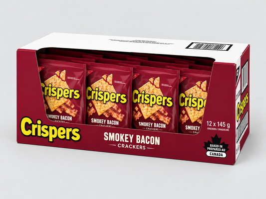 Crispers Smokey Bacon Crackers (Canada) — Case of 80 × 145g