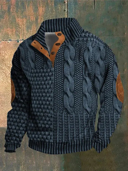 Avarati Men’s Cable Knit Sweater – Classic Knit Pullover with Elbow Patches - AVARATI