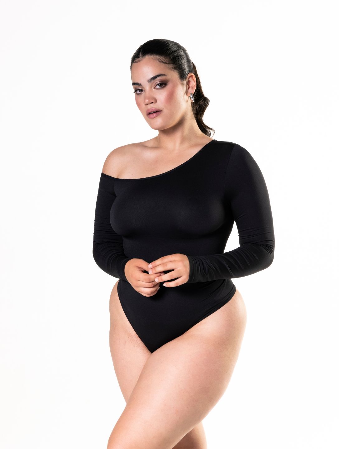 One Shoulder Long Sleeve Thong Bodysuit