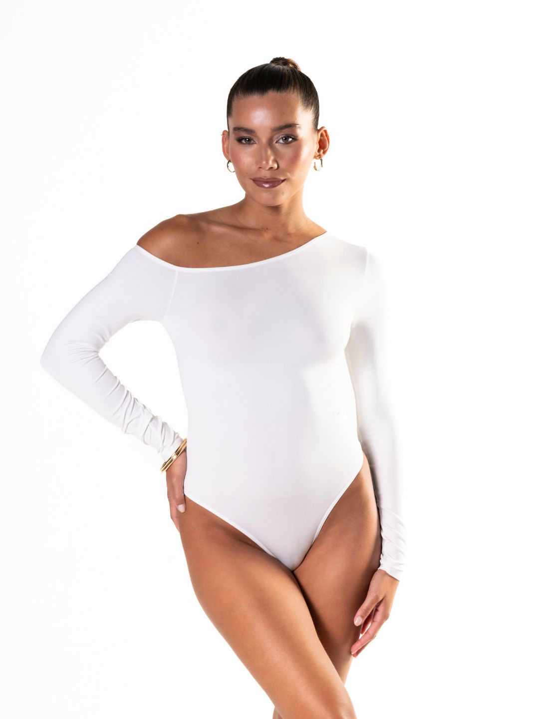 One Shoulder Long Sleeve Thong Bodysuit