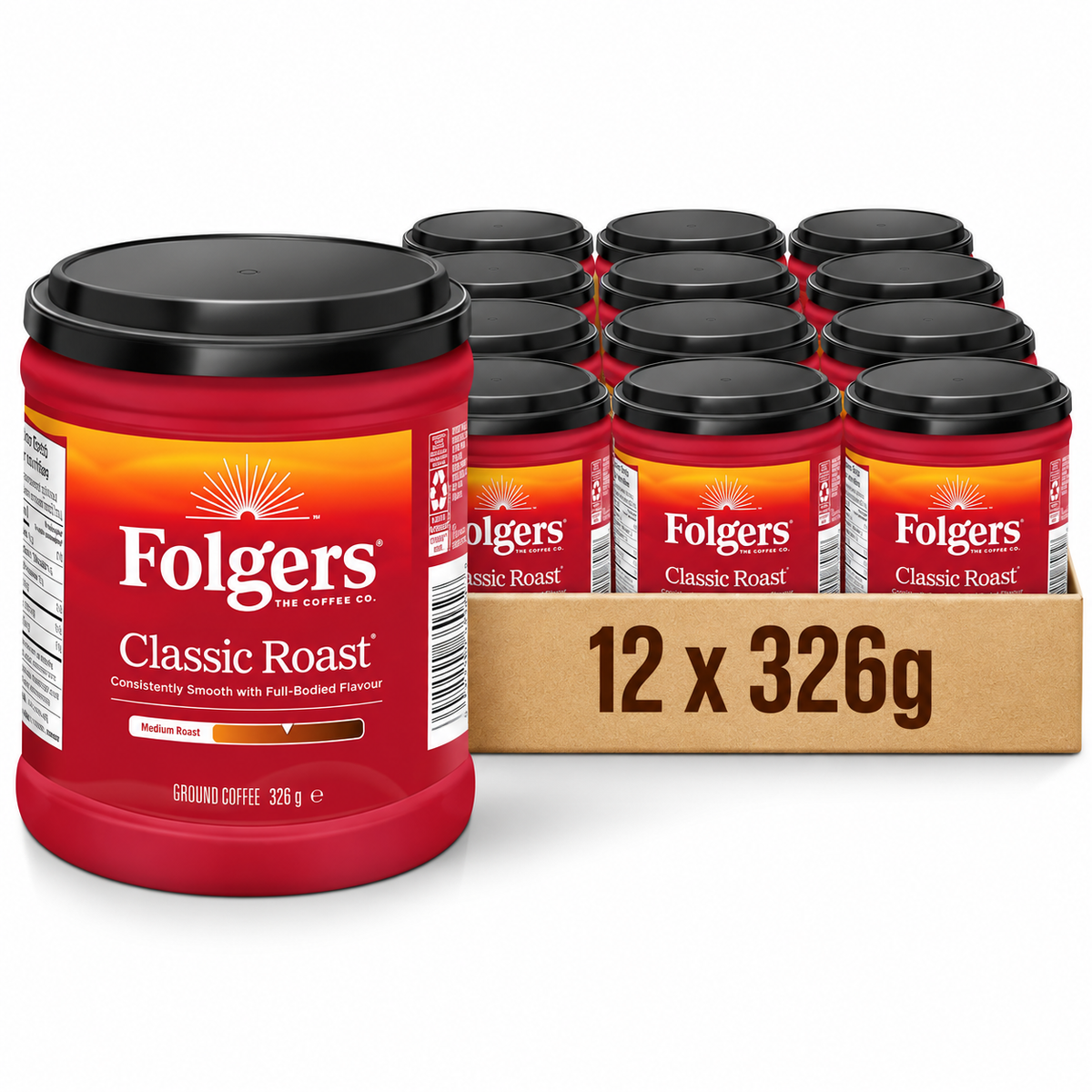 Folgers Classic Roast — Case of 12 × 326g