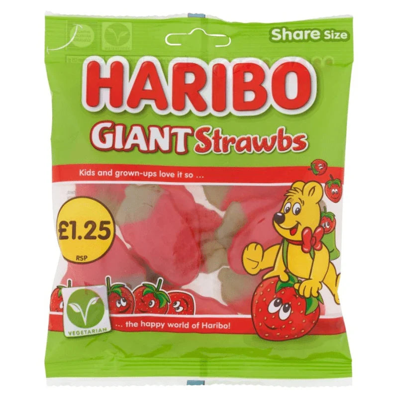 Haribo Giant Strawbs Bag 140g PMP £1.25 (Case of 12)