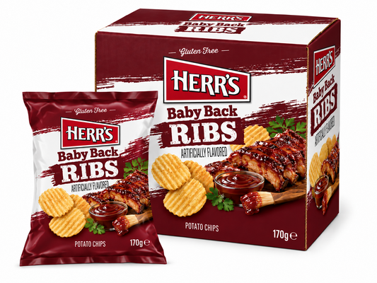Herr's Baby Back Ribs Potato Chips — Case of 12 × 170g