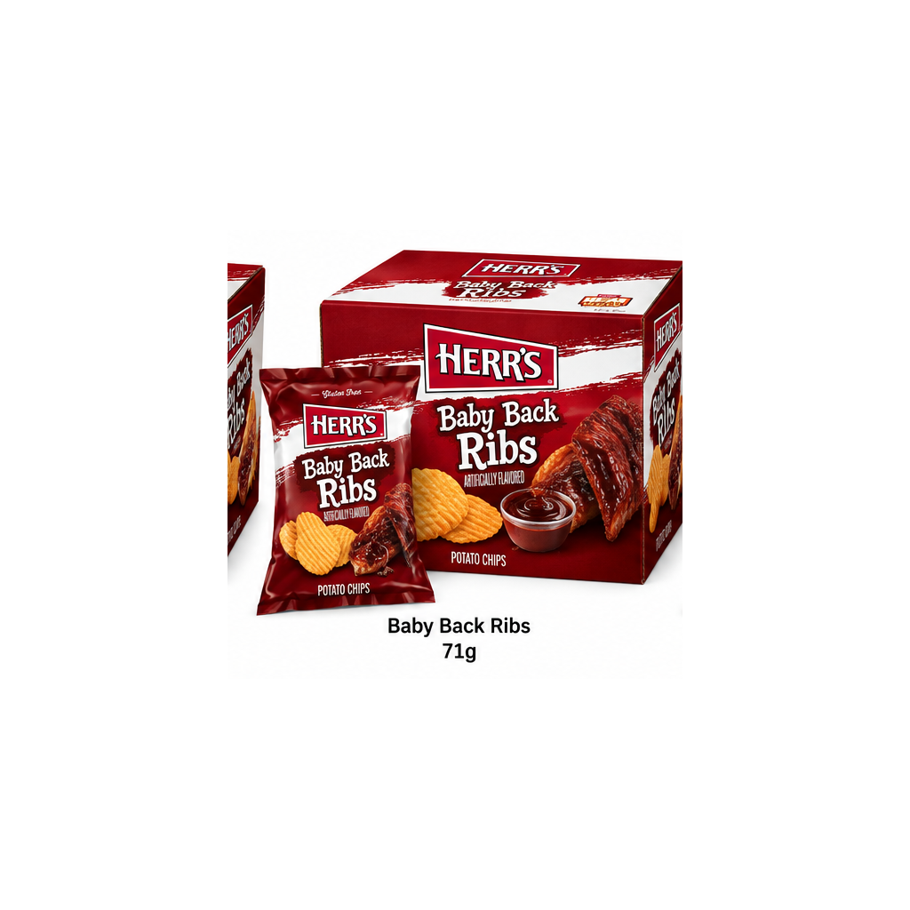Herr's Baby Back Ribs Potato Chips — Case of 80 × 71g
