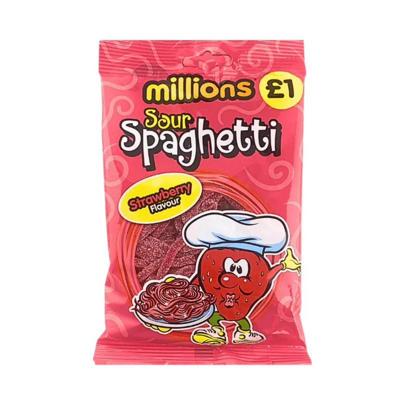 Millions Bags Sour Strawberry Spaghetti (120g) PMP £1 (case of 12)