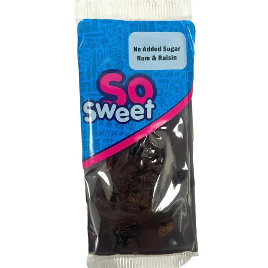 SoSweet Sugar Free Rum and Raisin Chocolate Bar 80g (Case of 12)